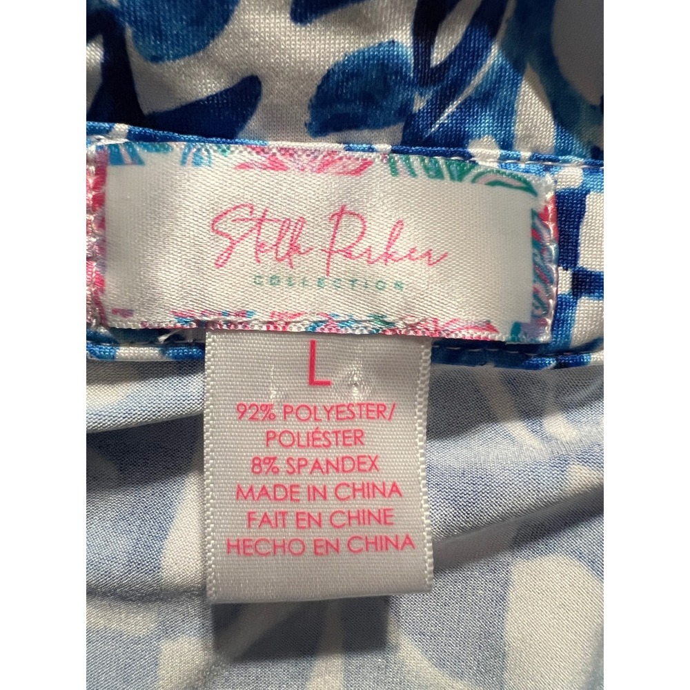 Stella Parker Collection Blue White Abstract Print Polo Shirt Womens Size Large - Picture 3 of 10